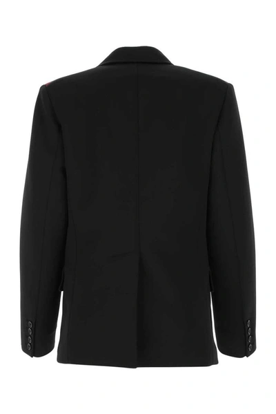 Shop Miu Miu Stripe Detail Single Breasted Blazer In Black