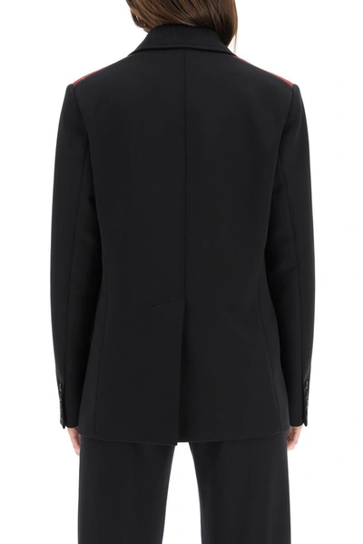 Shop Miu Miu Stripe Detail Single Breasted Blazer In Black