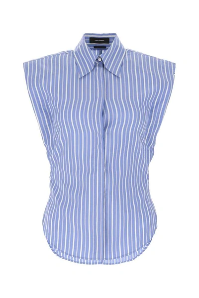 Shop Isabel Marant Enza Striped Sleeveless Shirt In Blue