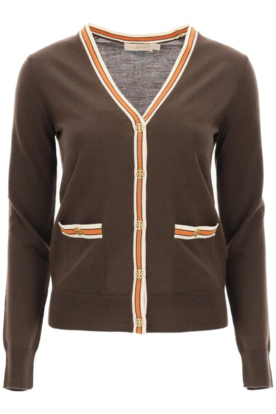 Shop Tory Burch Madeline Color Block Cardigan In Brown