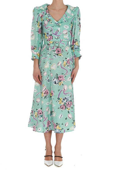 Shop Alessandra Rich Floral Print Midi Dress In Multi