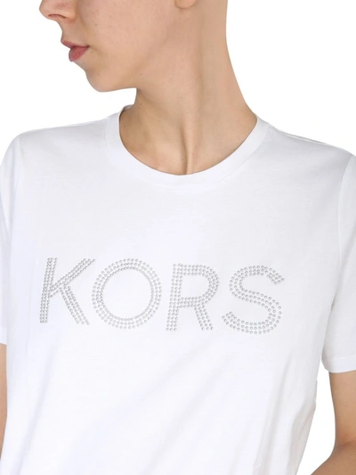 Shop Michael Michael Kors Embellished Logo T In White