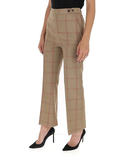 Shop Marni Cropped Checked Flare Pants In Brown