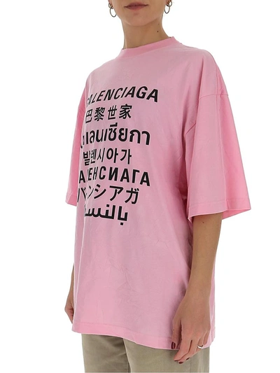 Shop Balenciaga Languages Logo Print T In Pink