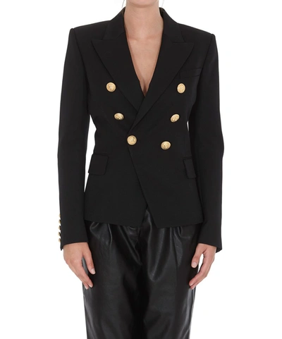 Shop Balmain Double Breasted Fitted Blazer In Black