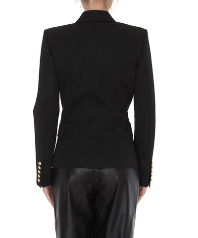 Shop Balmain Double Breasted Fitted Blazer In Black