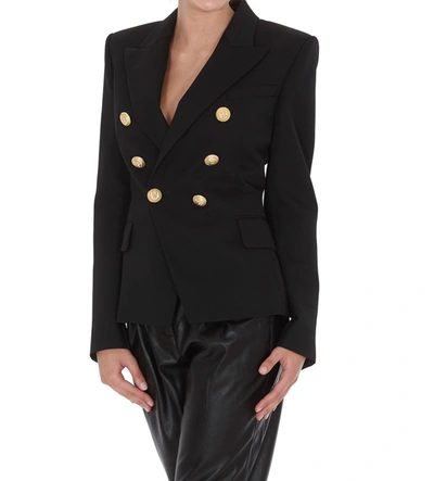 Shop Balmain Double Breasted Fitted Blazer In Black