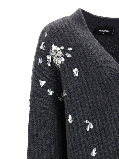 Shop Dsquared2 Crystal Embellished Cardigan In Grey