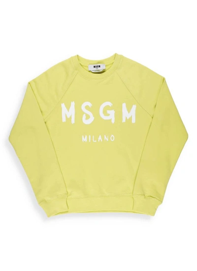 Shop Msgm Logo Print Crewneck Sweatshirt In Yellow