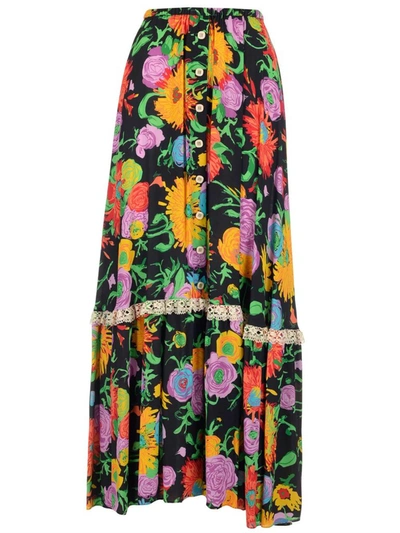 Shop Gucci X Ken Scott Floral Printed Skirt In Multi