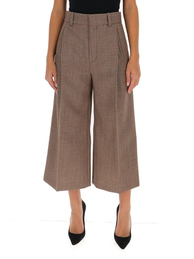 Shop Chloé Cropped Houndstooth Trousers In Brown