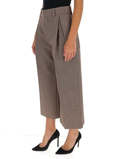 Shop Chloé Cropped Houndstooth Trousers In Brown