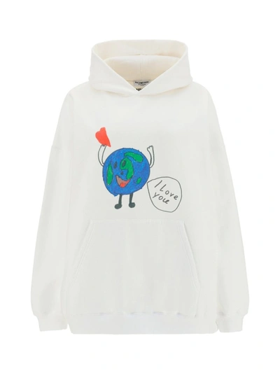 Shop Balenciaga Earth Print Hoodie In White