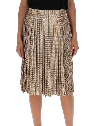 Shop Burberry Contrast Pattern Pleated Skirt In Brown