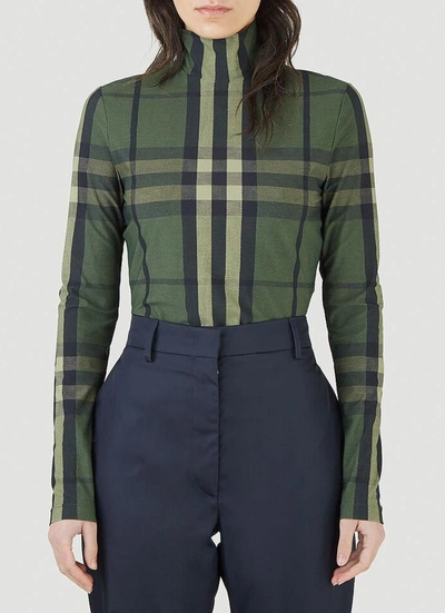 Shop Burberry Checked Mock In Green
