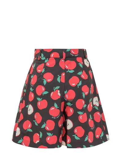 Shop Boutique Moschino Apple Print Pleated Shorts In Multi