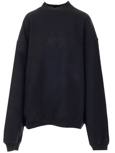 Shop Balenciaga Logo Embroidered Sweatshirt In Black
