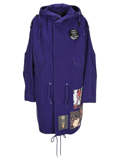 Shop Raf Simons Graphic Printed Hooded Coat In Purple