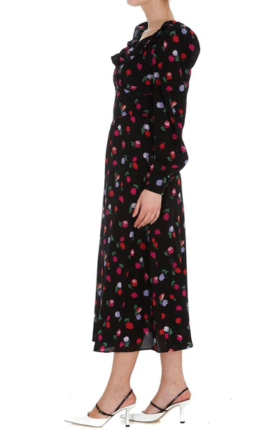 Shop Alessandra Rich Floral Print Ruffled Midi Dress In Multi