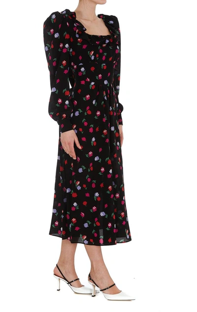Shop Alessandra Rich Floral Print Ruffled Midi Dress In Multi