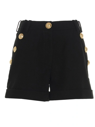 Shop Balmain Button Embellished Shorts In Black