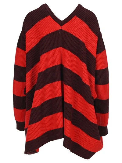 Shop Marni Striped Oversized Sweater In Red