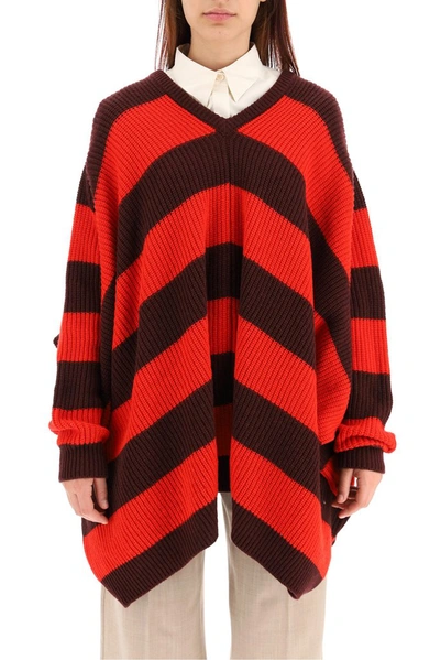 Shop Marni Striped Oversized Sweater In Red