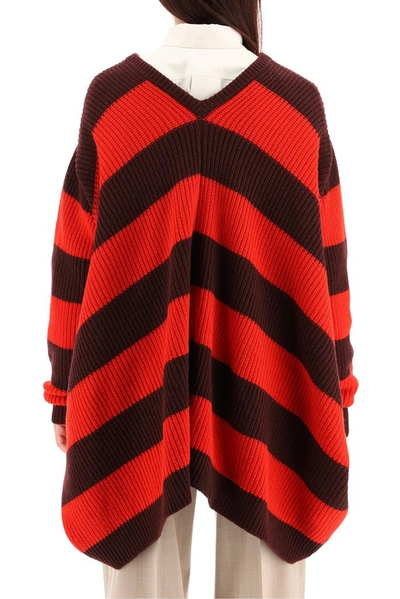 Shop Marni Striped Oversized Sweater In Red