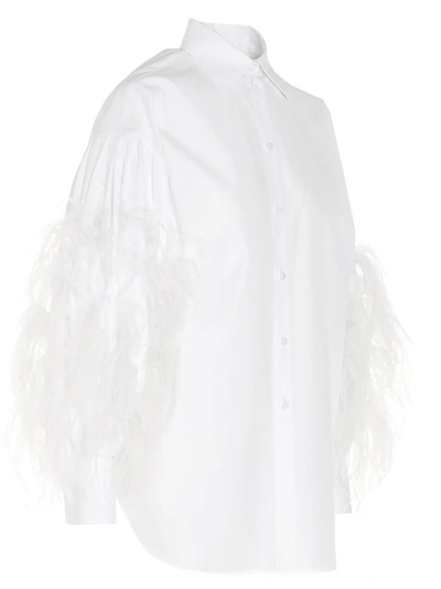 Shop Valentino Feathered Sleeve Shirt In White