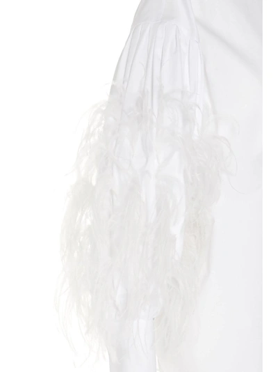 Shop Valentino Feathered Sleeve Shirt In White
