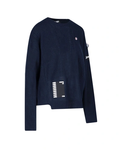 Shop Raf Simons Patch Detail Knitted Jumper In Navy