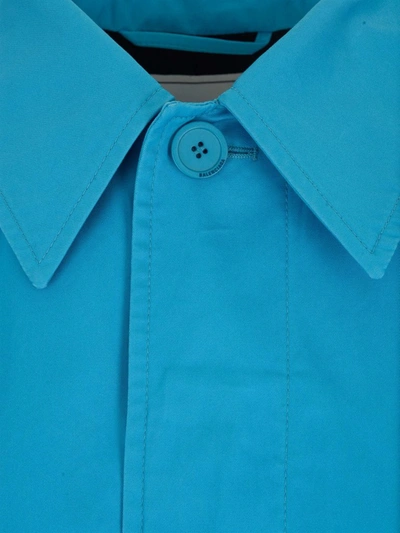 Shop Balenciaga Garbardine Buttoned Carcoat In Blue