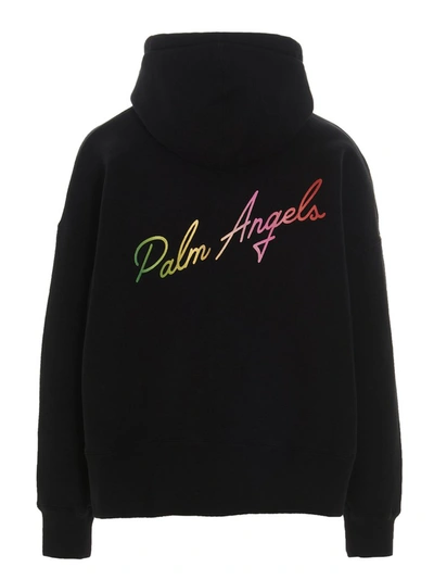 Shop Palm Angels Miami Logo Print Drawstring Hoodie In Black