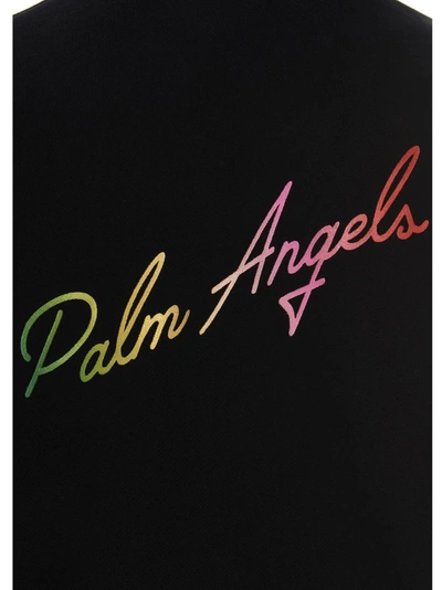 Shop Palm Angels Miami Logo Print Drawstring Hoodie In Black