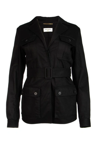 Shop Saint Laurent Safari Belted Jacket In Black