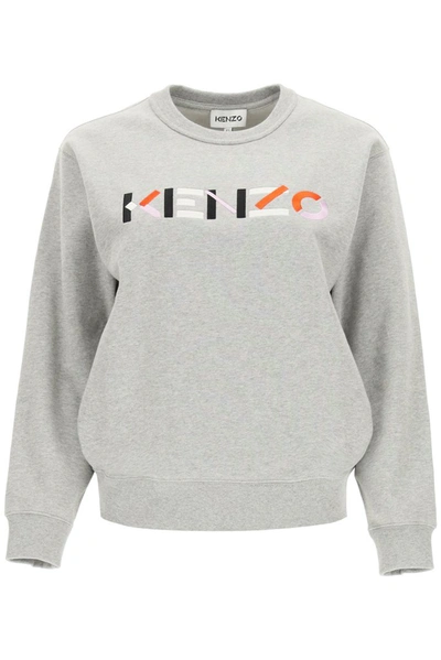 Shop Kenzo Logo Embroidered Sweatshirt In Grey