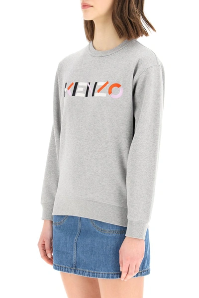 Shop Kenzo Logo Embroidered Sweatshirt In Grey