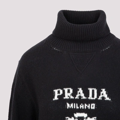 Shop Prada Logo Intarsia Turtleneck Sweater In Black