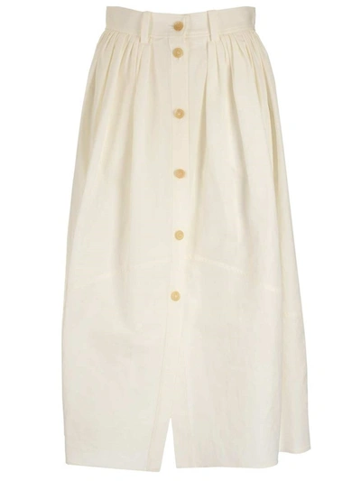 Shop Chloé Buttoned Midi Skirt In White