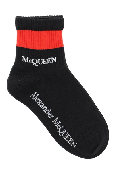 Shop Alexander Mcqueen Logo Intarsia Socks In Black