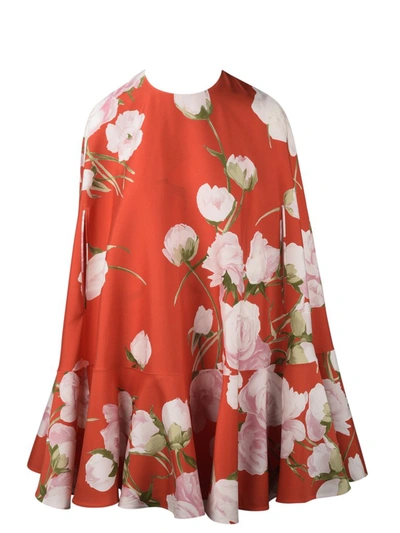 Shop Valentino Floral Printed Short Cape Dress In Multi