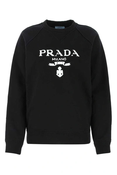Shop Prada Pixelated Logo Printed Sweatshirt In Black