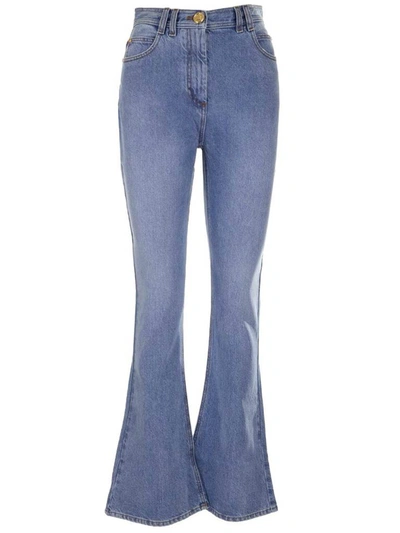 Shop Balmain High Waisted Flared Jeans In Blue