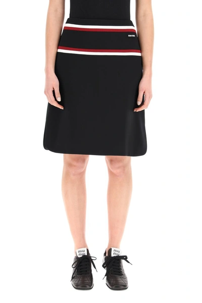 Shop Miu Miu Logo Striped Skirt In Black