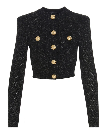 Shop Balmain Ribbed Knit Cardigan In Black