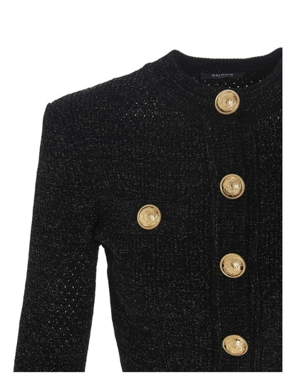 Shop Balmain Ribbed Knit Cardigan In Black