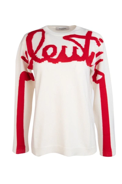 Shop Valentino Signature Knit Sweater In White