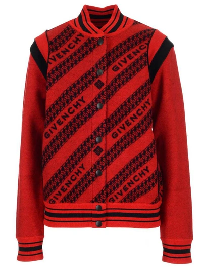 Shop Givenchy Allover Logo Bomber Jacket In Red