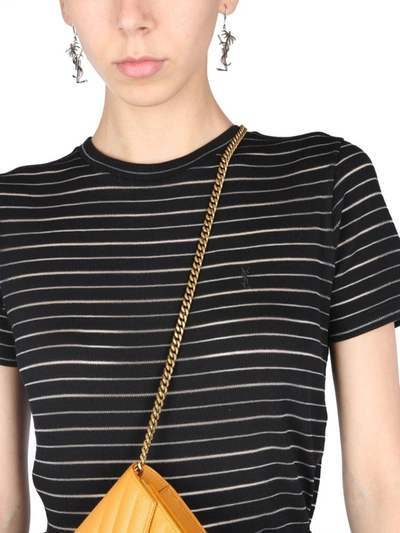 Shop Saint Laurent Sheer Striped T In Black