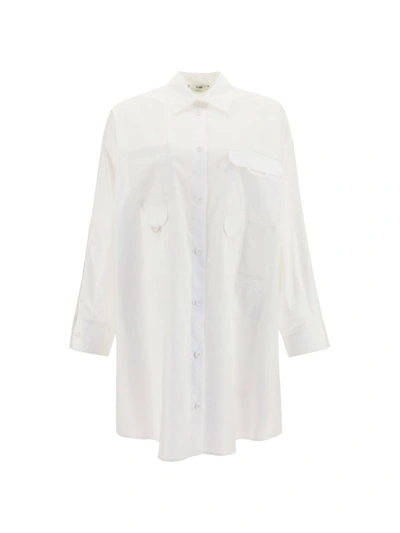 Shop Fendi Oversized Shirt Dress In White